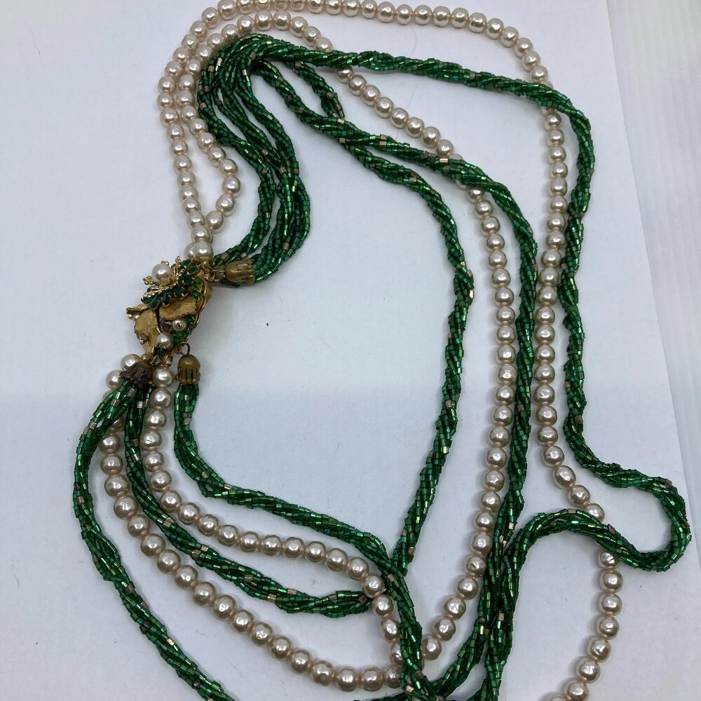 Vtg EUGENE MIRIAM HASKELL baroque pearl green seed beads necklace